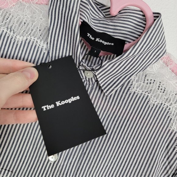 The Kooples Women White Long Sleeve Button-Down Pin Stripe Lace Shirt Size 1 S - Picture 3 of 6